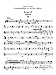 Partition trompette 1, 2 (en B♭, A), 21 Hungarian Dances (orchestre)
