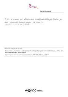 P. H. Lammens. — La Mecque à la veille de l Hégire (Mélanges de l  Université Saint-Joseph, t. IX, fasc. 3).  ; n°3 ; vol.6, pg 284-285