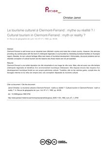 Le tourisme culturel à Clermont-Ferrand : mythe ou réalité ? / Cultural tourism in Clermont-Ferrand : myth or reality ? - article ; n°1 ; vol.67, pg 49-56