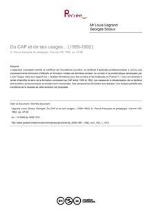 Du CAP et de ses usages... (1959-1992) - article ; n°1 ; vol.100, pg 47-58