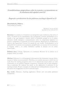 Consideraciones pragmáticas sobre la cortesía y su tratamiento en la enseñanza del español como L1 (Pragmatic considerations for the politeness teaching in Spanish as L1)