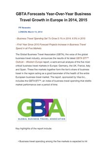GBTA Forecasts Year-Over-Year Business Travel Growth in Europe in 2014, 2015