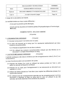 Biologie humaine et physiopathologie 2001 S.M.S (Sciences Médico-Sociales) Baccalauréat technologique