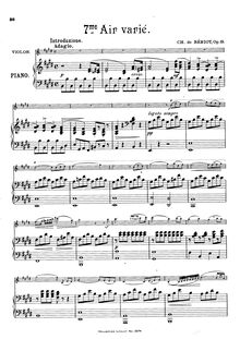 Partition de piano, Air avec Variations No.7, Op.15, Bériot, Charles-Auguste de par Charles-Auguste de Bériot
