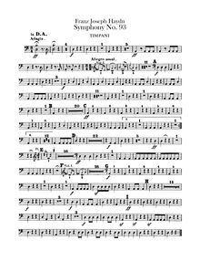 Partition timbales, Symphony No.93 en D major, Sinfonia No.93, Haydn, Joseph