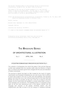 The Brochure Series of Architectural Illustration, Volume 01, No. 04, April 1895 - Byzantine-Romanesque Windows in Southern Italy