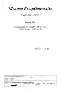 Corrige MC SOMMELLERIE Connaissances des vignobles et vins 2004
