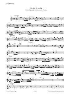 Partition Soprano, Sesta Sonata A Doi. Sopran & Trombon overo Violeta