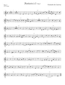 Partition viole de basse 1, octave aigu clef, fantaisies pour 5 violes de gambe par Eustache Du Caurroy