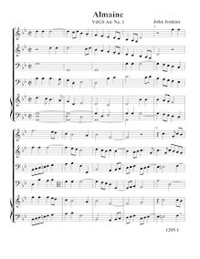 Partition Almaine, VdGS No.1 - partition complète (Tr Tr B B O), Airs pour 4 violes de gambe avec orgue