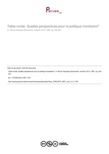 Table ronde: Quelles perspectives pour la politique monétaire? - article ; n°3 ; vol.2, pg 224-231