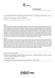 La productivité du capital productif fixe sur longue période : une analyse empirique sur la France - article ; n°1 ; vol.20, pg 65-85