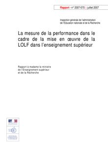 La mesure de la performance dans le cadre de la mise en oeuvre de la LOLF dans l'enseignement supérieur