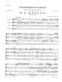 Partition complète, corde quatuor No.21, First Prussian Quartet