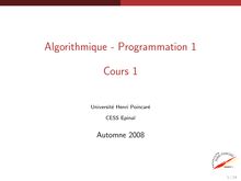 Algorithmique - Programmation 1 Cours 1