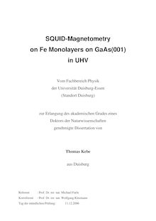 SQUID magnetometry on Fe monolayers on GaAs(001) in UHV [Elektronische Ressource] / von Thomas Kebe