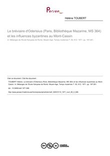 Le bréviaire d Oderisius (Paris, Bibliothèque Mazarine, MS 364) et les influences byzantines au Mont-Cassin - article ; n°2 ; vol.83, pg 187-261