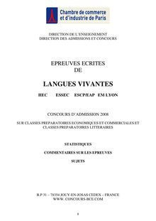 epreuves ecrites langues vivantes BCE et HEC 2008