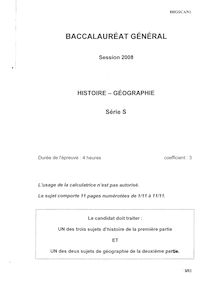 Bac histoire geographie 2008 s