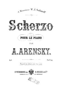 Partition complète, Scherzo, Arensky, Anton par Anton Arensky