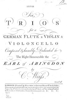 Partition flûte, 6 Trios, Six trios, for a German flute, a violin & violoncello