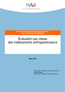 Évaluation par classe des médicaments antihypertenseurs - Rapport Évaluation par classe des médicaments antihypertenseurs