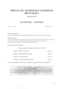 Economie et Gestion 2007 BTS Diététique