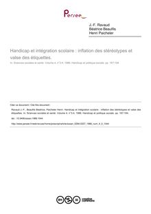Handicap et intégration scolaire : inflation des stéréotypes et valse des étiquettes. - article ; n°3 ; vol.4, pg 167-194