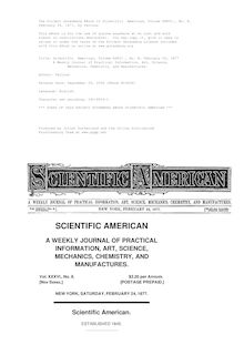 Scientific  American, Volume XXXVI., No. 8, February 24, 1877 - A Weekly Journal of Practical Information, Art, Science, - Mechanics, Chemistry, and Manufactures.
