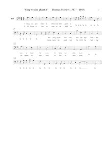 Partition basse , partie, Sing we et chant it, G major, Morley, Thomas