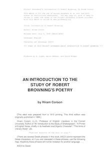 An Introduction to the Study of Robert Browning s Poetry