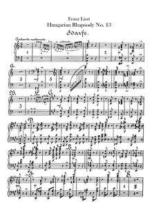 Partition harpe, Hungarian Rhapsody No.13, Andante sostenuto, A minor