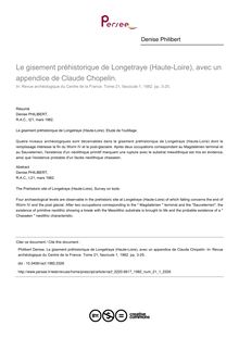 Le gisement préhistorique de Longetraye (Haute-Loire), avec un appendice de Claude Chopelin. - article ; n°1 ; vol.21, pg 3-25