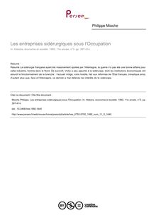 Les entreprises sidérurgiques sous l Occupation - article ; n°3 ; vol.11, pg 397-414