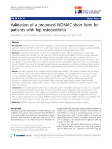 Validation of a proposed WOMAC short form for patients with hip osteoarthritis