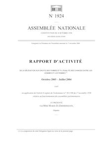 Rapport d activité de la Délégation aux droits des femmes et à l égalité des chances entre les hommes et les femmes : octobre 2003 - juillet 2004.