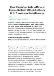 Global Microturbine Systems Market is Expected to Reach USD 440.8 million in 2019: Transparency Market Research