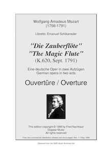 Partition Ouverture, Die Zauberflöte, The Magic Flute, Mozart, Wolfgang Amadeus
