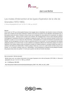 Les modes d intervention et les types d opération de la ville de Grenoble (1972-1983) - article ; n°3 ; vol.60, pg 245-257