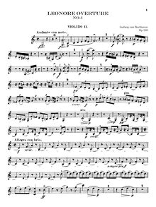 Partition violons II, Leonora Overture No. 1, C major, Beethoven, Ludwig van