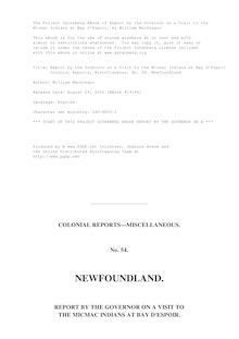 Report by the Governor on a Visit to the Micmac Indians at Bay d Espoir - Colonial Reports, Miscellaneous. No. 54. Newfoundland