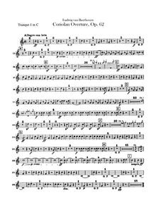 Partition trompette 1, 2 (C, plus transposed B♭), Coriolanus Overture, Op. 62