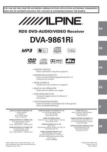 Notice Système de voiture Audio Alpine  DVA-9861Ri
