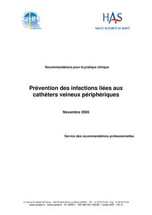 Prévention des infections liées aux cathéters veineux périphériques - Catheters veineux SFHH 2005 - Argumentaire