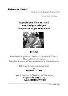 La politique d un auteur : une analyse critique des personnages renoiriens, An author s approach : a critical analysis of Renoir s characters