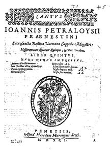 Partition Cantus, Bassus, Missarum – Liber Quintus, Palestrina, Giovanni Pierluigi da