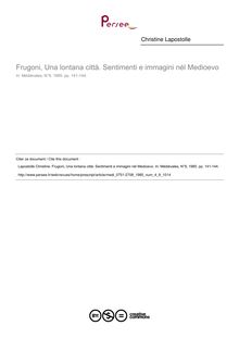 Frugoni, Una lontana città. Sentimenti e immagini nél Medioevo  ; n°9 ; vol.4, pg 141-144