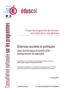 Programme sciences sociale et politiques de la série ES - classe de terminale
