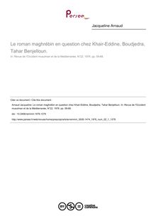 Le roman maghrébin en question chez Khair-Eddine, Boudjedra, Tahar Benjelloun. - article ; n°1 ; vol.22, pg 59-68