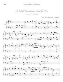Partition Petite Élévation en A mi la - Trio (Livre 3), Livre d orgue de Montréal